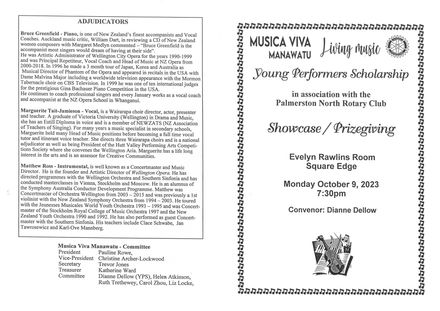 Musica Viva Manawatū Young Performers Showcase Concert programme, 9 October 2023 - Resource cover image