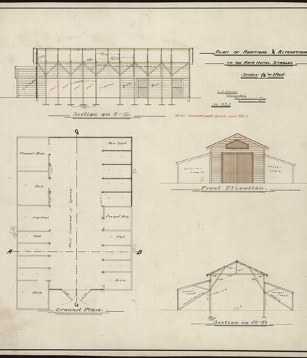L. G. West, Plan for Additions and Alterations to the Apiti Hotel Stables
