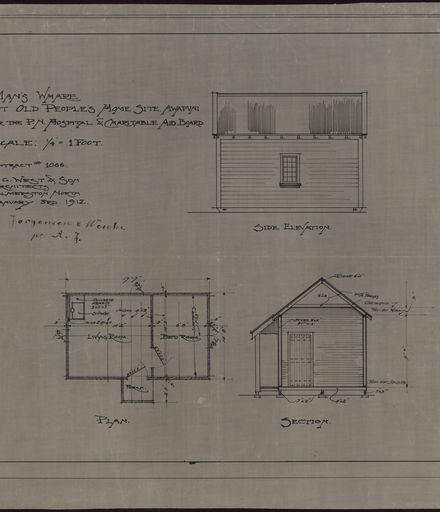 L. G. West, Plan for Man's Whare at Old People's Home Site, Awapuni