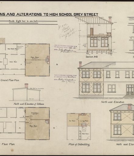 L. G. West, Plan of Additions and Alterations to High School, Grey Street